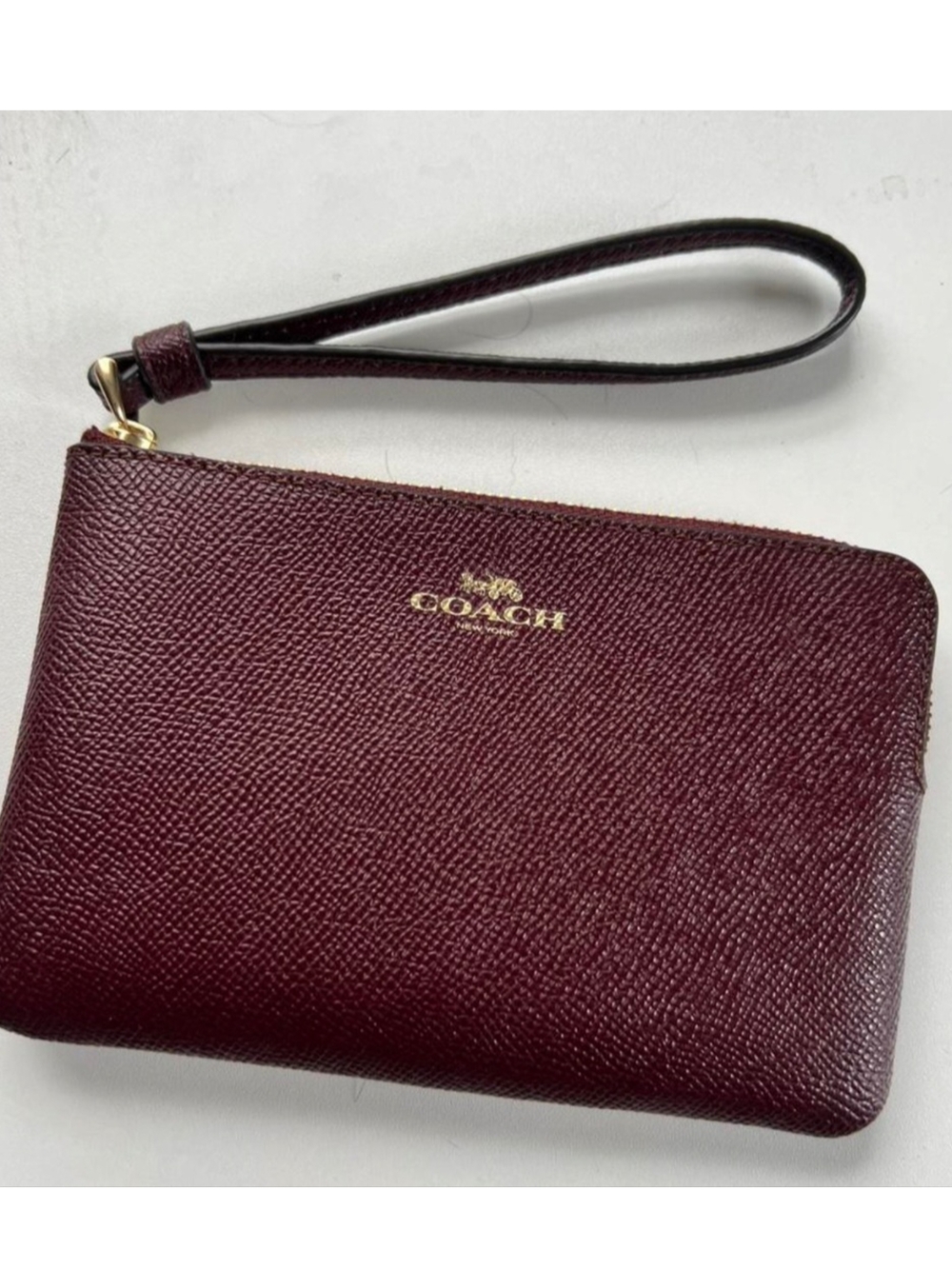 Coach Merlot Leather Zip Wristlet with Gold Logo